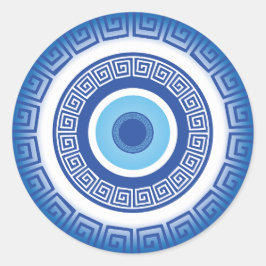 Grieks Evil Eye in Griekse Sleutel Ronde Sticker
