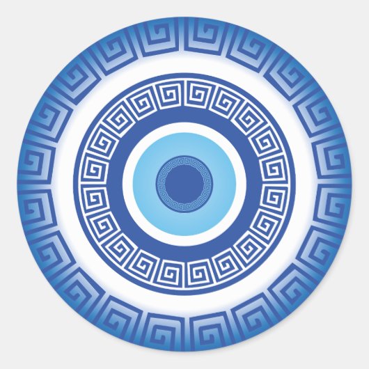 Grieks Evil Eye in Griekse Sleutel Ronde Sticker (Voorkant)