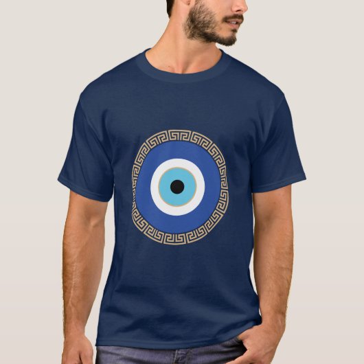 Grieks Evil Eye in Griekse Sleutel T-shirt (Voorkant)