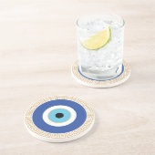 Grieks Evil Eye in Griekse Sleutel Zandsteen Onderzetter (Zijkant)