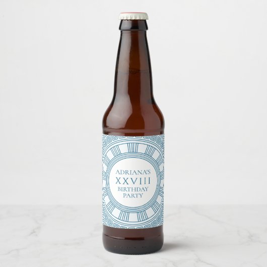 Grieks feestthema met blauw patroon bier etiket (Voorkant)