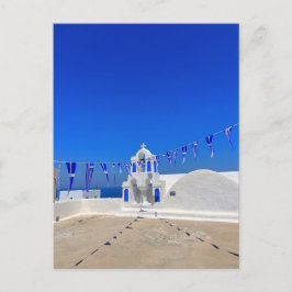 Grieks gebouw van de witte kerk van de Griekse vla Briefkaart