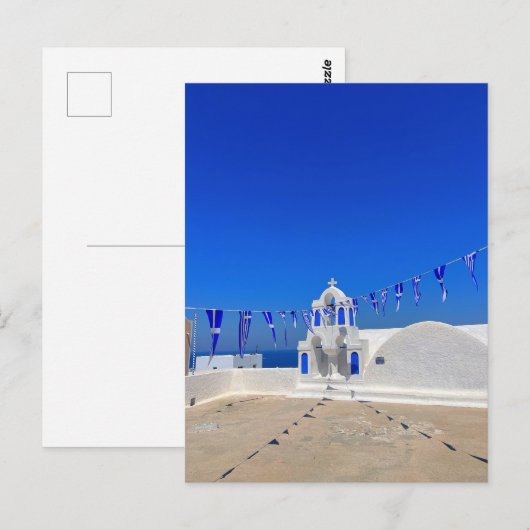 Grieks gebouw van de witte kerk van de Griekse vla Briefkaart (Voorkant / Achterkant)