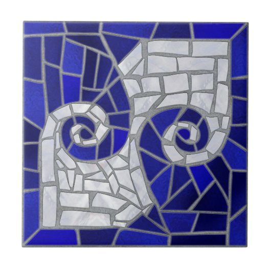 Grieks Gebroken Tegel Mozaïek Art Blauw Glas en Pa Tegeltje (Voorkant)