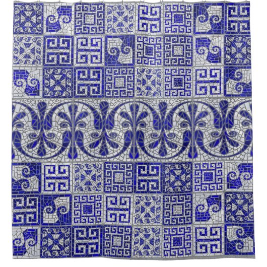 Grieks Gebroken Tegel Mozaïek Kunst Douchegordijn (Voorkant)