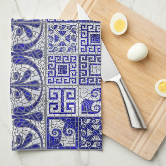 Grieks Gebroken Tegel Mozaïek Kunst Theedoek (Quarter Fold)