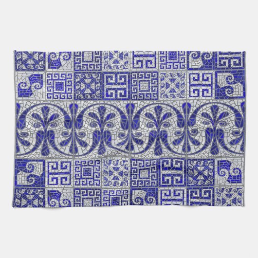 Grieks Gebroken Tegel Mozaïek Kunst Theedoek (Horizontaal)