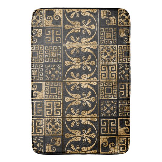 Grieks Gebroken Tegel Mozaïek Zwart en goud Badmat (Voorkant Verticaal)