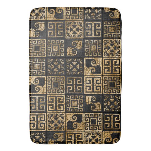 Grieks Gebroken Tegel Mozaïek Zwart en goud Badmat (Voorkant Verticaal)