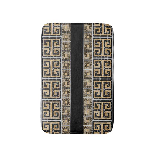 Grieks Gebroken Tegel Mozaïek Zwart en goud Badmat (Voorkant Verticaal)