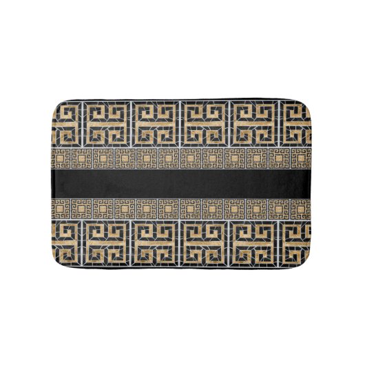 Grieks Gebroken Tegel Mozaïek Zwart en goud Badmat (Voorkant)