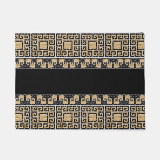Grieks Gebroken Tegel Mozaïek Zwart en goud Deurmat (Voorkant)