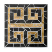 Grieks Gebroken Tegel Mozaïek Zwart en goud Tegeltje (Voorkant)