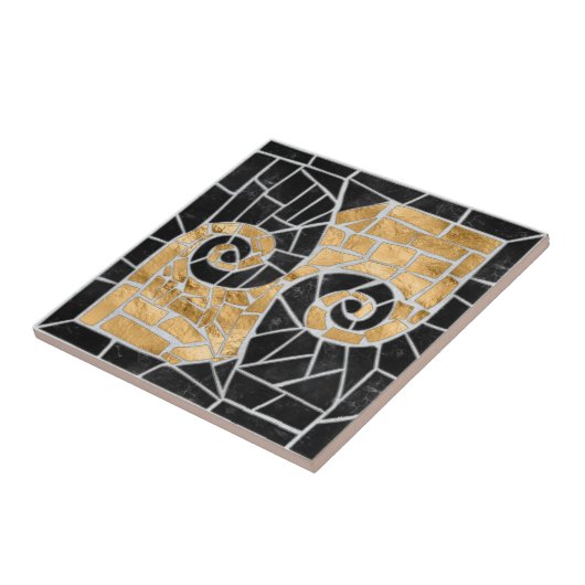 Grieks Gebroken Tegel Mozaïek Zwart en goud Tegeltje (Zijkant)