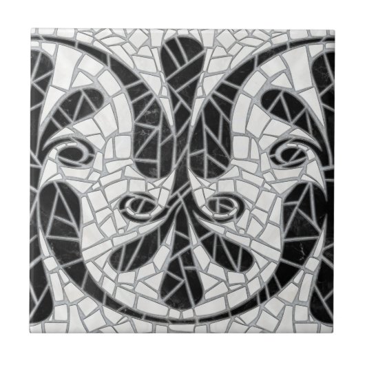 Grieks Gebroken Tegel Mozaïek Zwart Marmer Tegeltje (Voorkant)