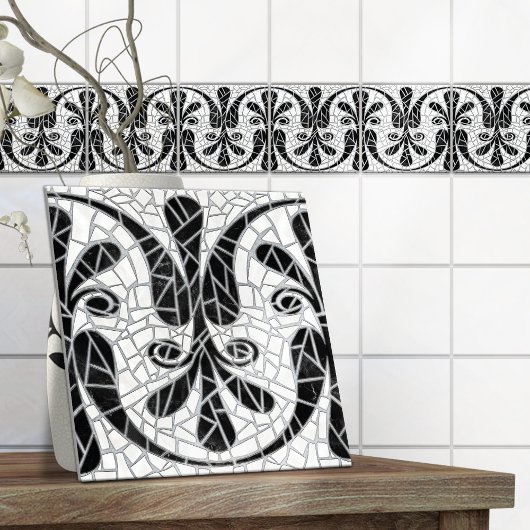 Grieks Gebroken Tegel Mozaïek Zwart Marmer Tegeltje