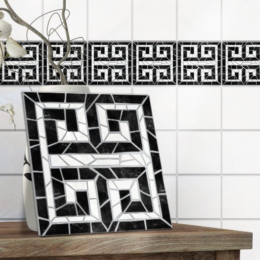 Grieks Gebroken Tegel Mozaïek Zwart Marmer Tegeltje