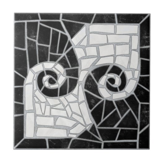 Grieks Gebroken Tegel Mozaïek Zwart Marmer Tegeltje (Voorkant)