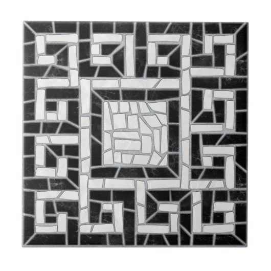 Grieks Gebroken Tegel Mozaïek Zwart Marmer Tegeltje (Voorkant)