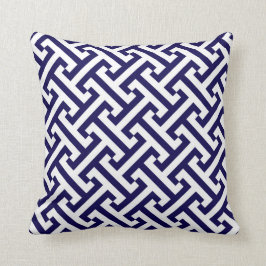 Grieks geometrisch patroon: kobalt blauw en wit kussen