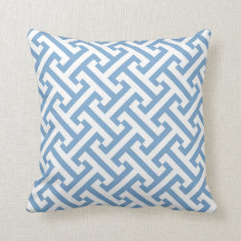 Grieks Geometrisch Patroon Sky Blue en White Kussen