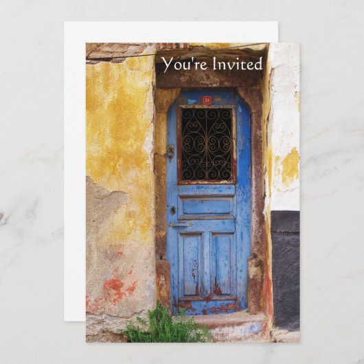 Grieks - Grieks - Blauw - Land Uitnodiging (Voorkant / Achterkant)