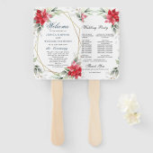 Grieks huwelijksprogramma Elegant Red Poinsettia Handwaaier (Voorkant en achterkant)