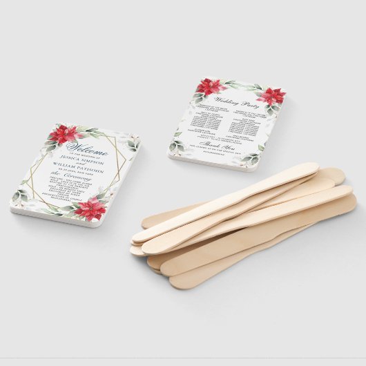 Grieks huwelijksprogramma Elegant Red Poinsettia Handwaaier (Niet-gemonteerd)