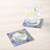 Grieks Italiaans Blauw Tegels Citroenen Goud Glitt Kartonnen Onderzetters (Insitu)