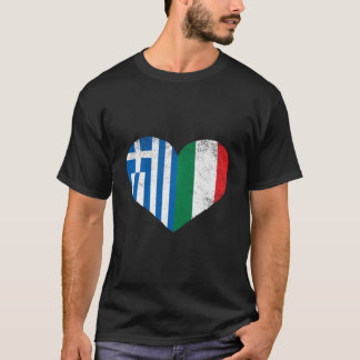 Grieks Italiaans Vlag Hart Half Italiaans Half Gri T-shirt