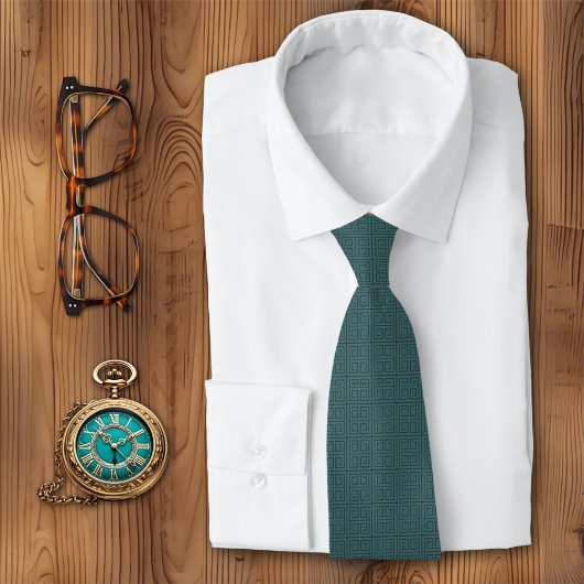 Grieks Key Geometrisch Blauwgroen Stropdas