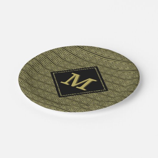 Grieks Key Klassiek ontwerp in goud & zwart Papieren Bordje (Gekanteld)