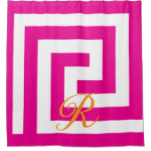 Grieks Key Monogrammen Hot Roze Sinaasappel Witte Douchegordijn (Voorkant)