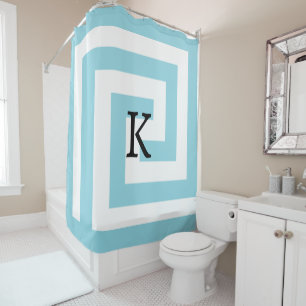  Grieks Key Monograms Blauw Wit Patronen Douchegordijn