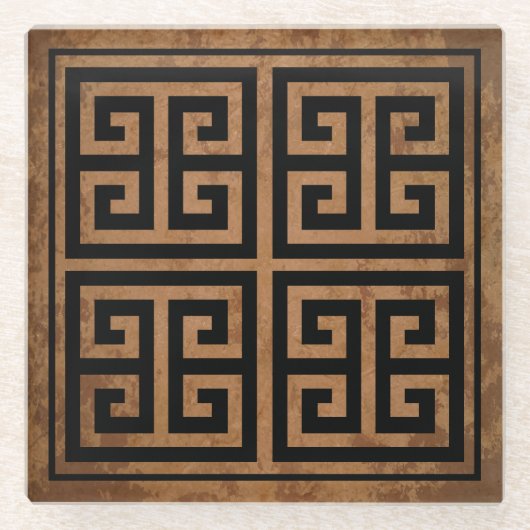 Grieks Key Pattern Ontwerp Glazen Onderzetter (Voorkant)