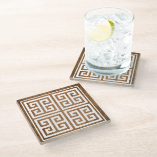 Grieks Key Pattern Ontwerp Glazen Onderzetter