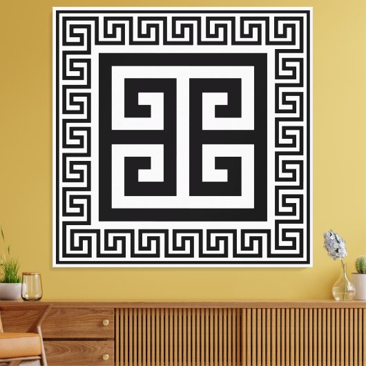 Grieks Key Pattern Zwart Design Canvas Print (Insitu (Woonkamer))