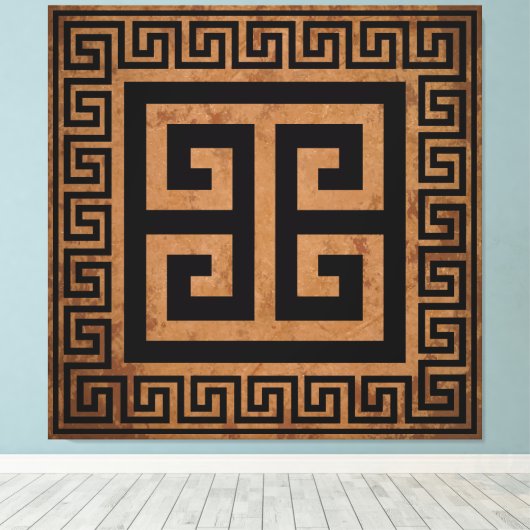 Grieks Key Pattern Zwart Design Canvas Print (Insitu (Houten vloer))