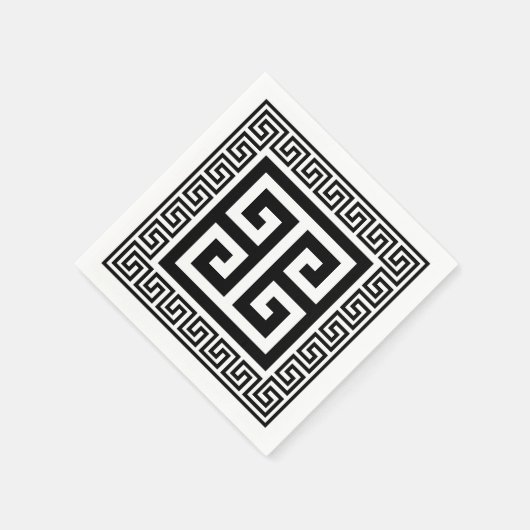 Grieks Key Pattern Zwart Design Papier Servetten (Hoek)
