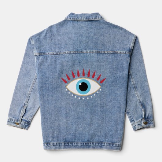 Grieks Kwaad Oog Rode Wimpers Denim Jacket (Achterkant)