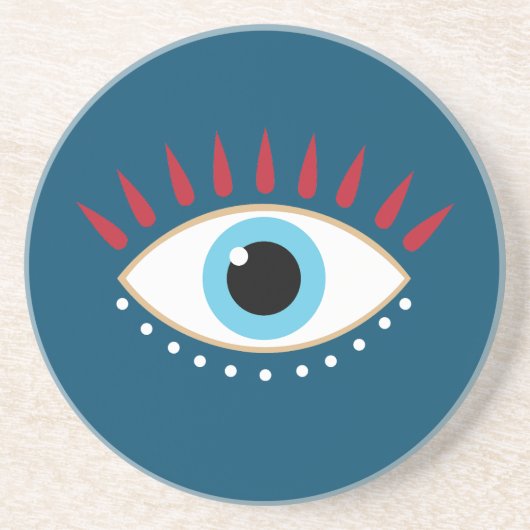 Grieks Kwaad Oog Rode Wimpers Zandsteen Onderzetter (Voorkant)