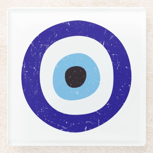 Grieks Kwaad Oog Verdrietig Ontwerp Glazen Onderzetter (Voorkant)
