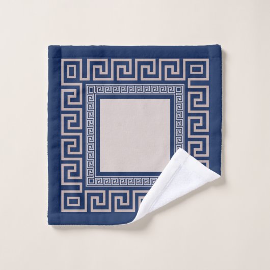 Grieks Meander - Griekse sleutel - blauw en beige Bad Handdoek (Wasdoekje)