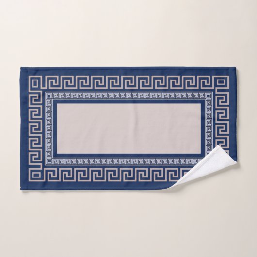 Grieks Meander - Griekse sleutel - blauw en beige Bad Handdoek (Handdoek)