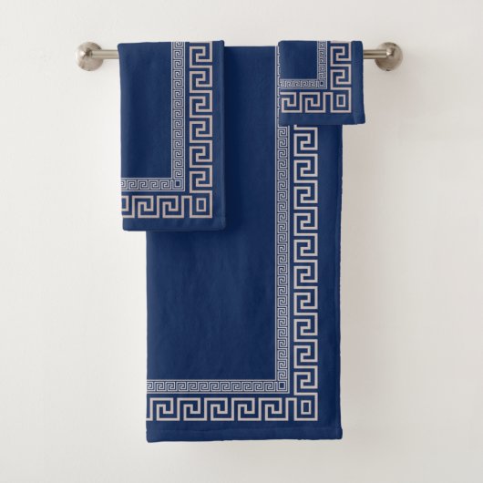 Grieks Meander - Griekse sleutel - blauw en beige Bad Handdoek (Insitu)