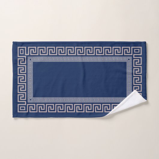 Grieks Meander - Griekse sleutel - blauw en beige Bad Handdoek (Handdoek)