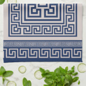 Grieks Meander - Griekse sleutel - blauw en beige Theedoek (Gevouwen)