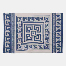 Grieks Meander - Griekse sleutel - blauw en beige