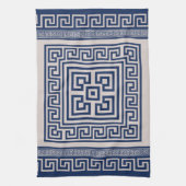 Grieks Meander - Griekse sleutel - blauw en beige Theedoek (Verticaal)