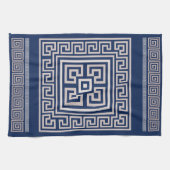 Grieks Meander - Griekse sleutel - blauw en beige Theedoek (Horizontaal)
